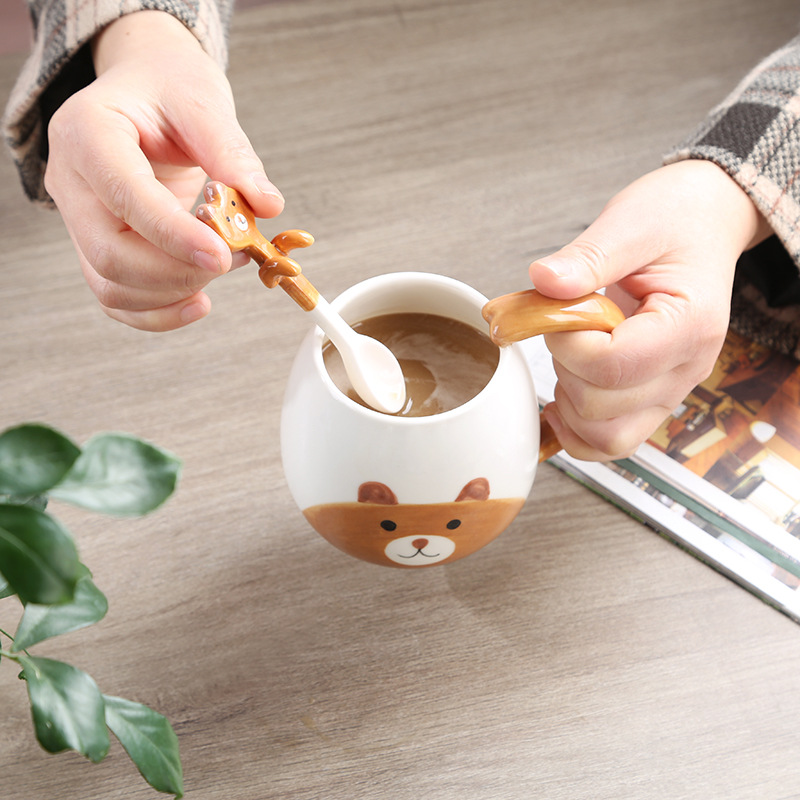 Cute Cartoon Animal Ceramic Cup Household Women's Mug Hand-painted Children's Water Cup with Spoon Coffee Cup Milk Cup