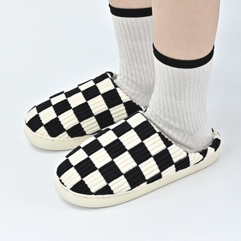 Amazon Internet red popular checkerboard cotton slippers spot non-slip thickened home classic plaid wholesale cotton shoes