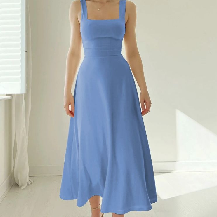 Europe and the United States cross-border popular women's dress Amazon summer new ladies thick shoulder strap slim waist dress