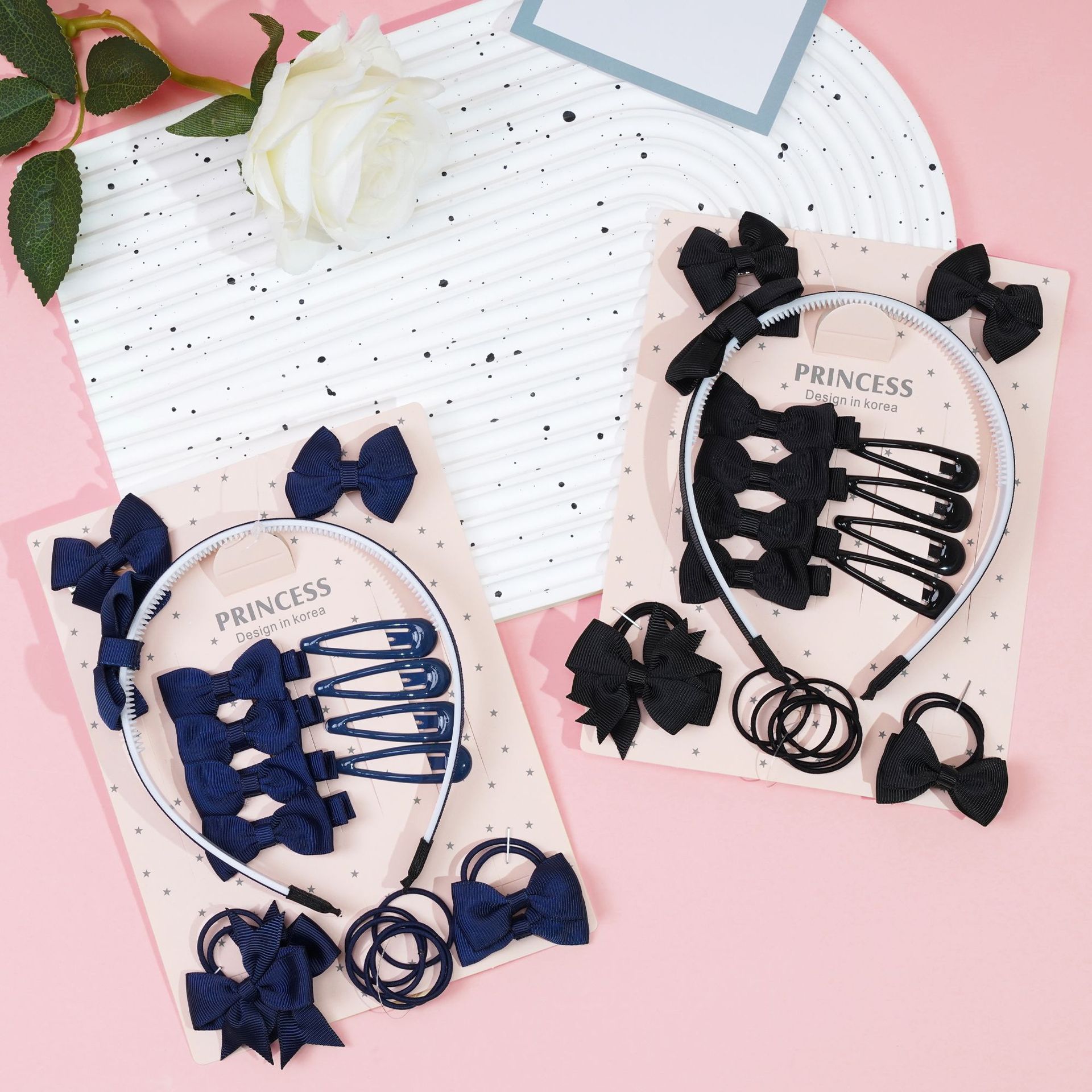 Cross-border Hot Selling Princess Hair Accessories Children Bow Hairpin Rubber Band Girls' Hairband Combination suit Birthday Gift_voghion.com