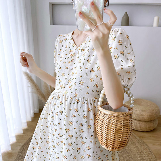 Pregnancy and lactation dual-purpose dress spring and summer long floral skirt high-end fashion pregnant women summer dress