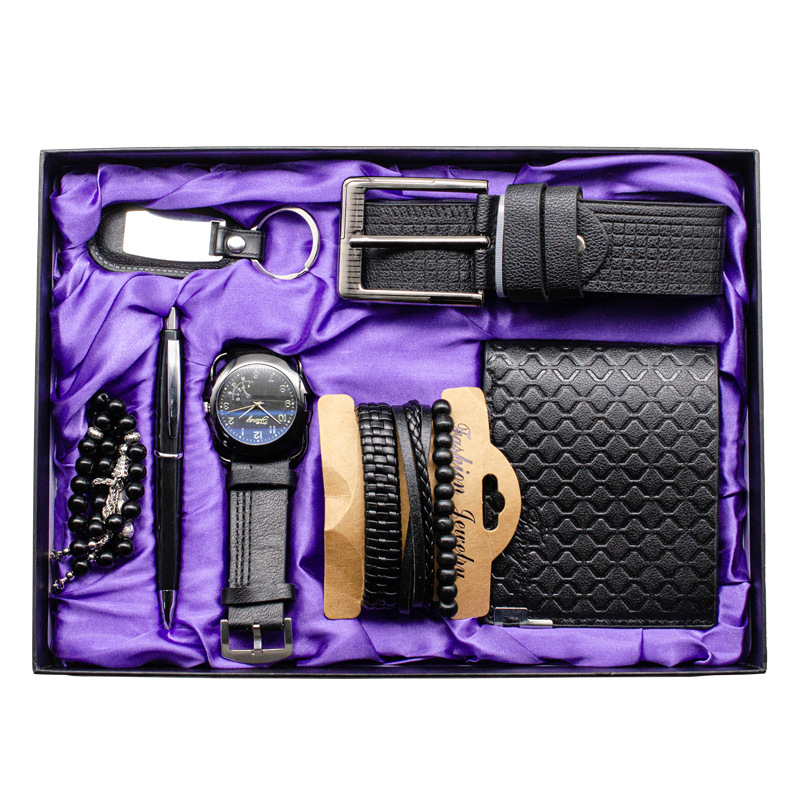 Cross-border Men's Business Gift suit Watch Wallet Belt Bracelet Keychain Pen Valentine's Day Gift Accompanying Gift