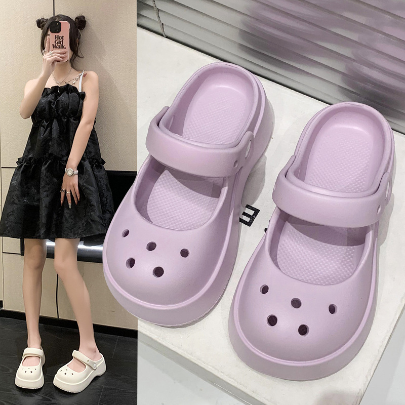 Non-slip slippers women's summer outdoor wear popular high-rise hole shoes 2023 new soft bottom garden two-way beach shoes