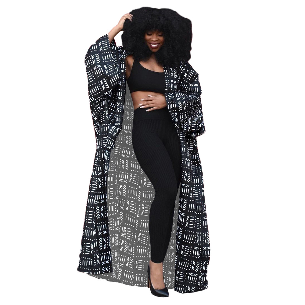 DY69431 European and American Women's Amazon Fashion Elegant Large Size All-match Long Loose Printed Cardigan Jacket
