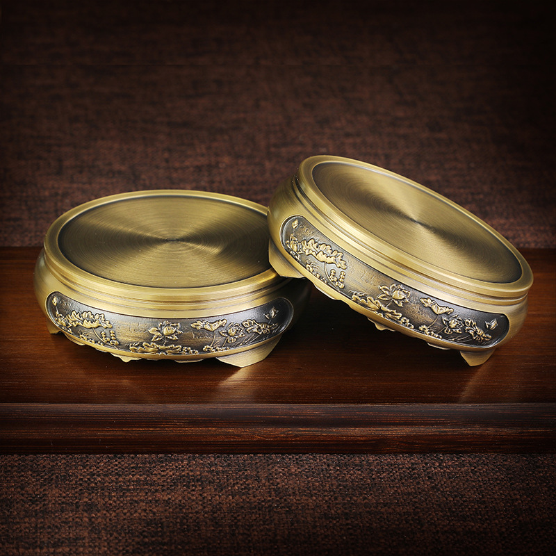 Pure Copper Incense Burner Base Brass Base Lotus Base Round Chinese Style Vintage Ornaments Home Small Bronze Crafts