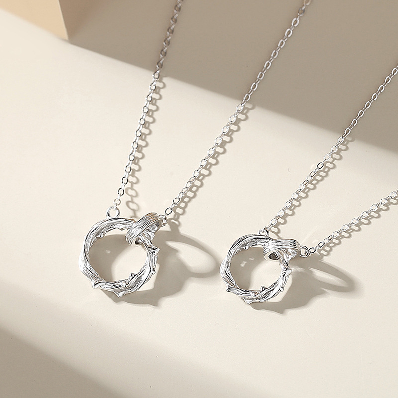 Original Thorns Couple Necklace Sterling Silver ins Mori Tree Vine Double Ring Clavicle Chain Pair Autumn Valentine's Day Gift