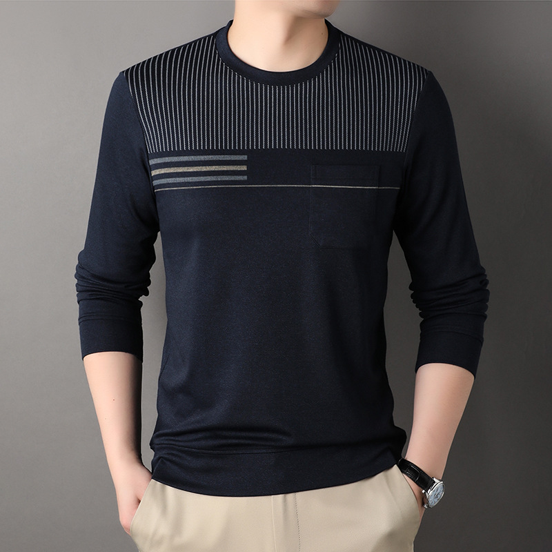 2023 Spring and Autumn new men's long-sleeved T-shirt fashion trendy casual round neck sweater men's bottoming shirt trendy