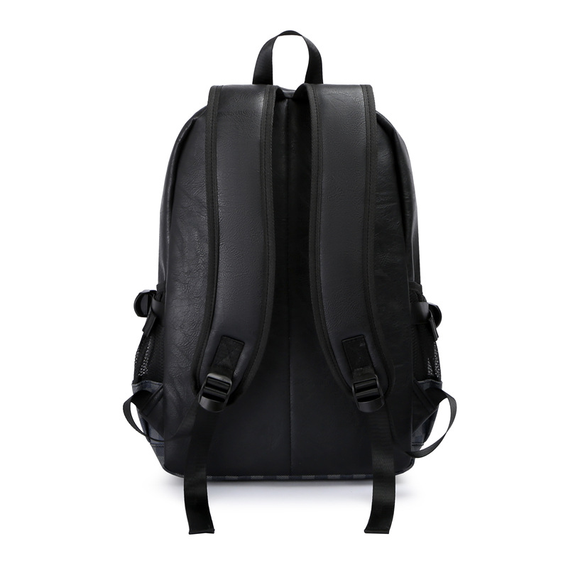 Backpack Men's Fashionable Brand European and American Fashion Plaid Travel Backpack Trendy All-match Leather Boys Schoolbag Computer Bag
