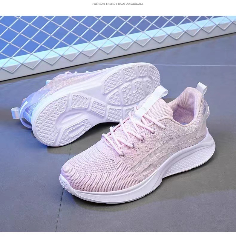 Cross-border women's shoes Spring and Autumn new flying woven soft bottom Sports Women's mesh breathable lightweight casual shoes all-matching socks running