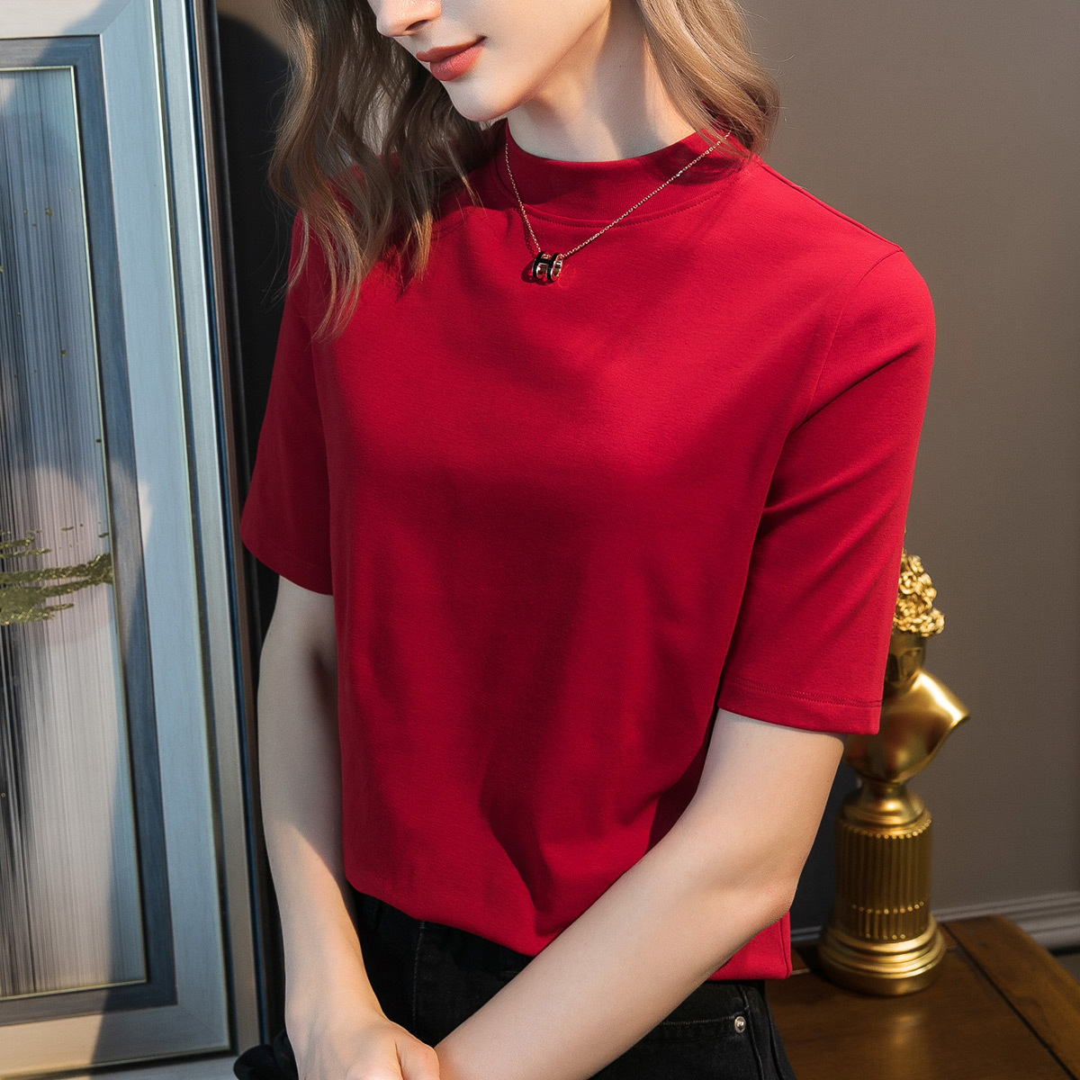2023 autumn new women's sleeve collar design sense half sleeve T-shirt women slim T-shirt jacket a generation of hair