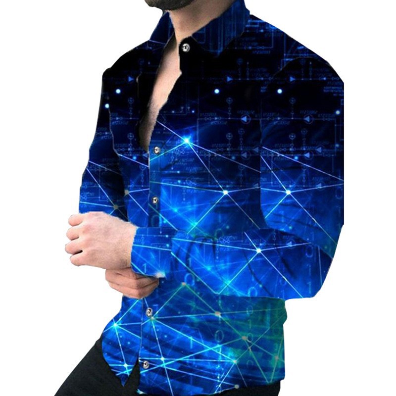2024 Foreign Trade European and American Men's Spring and Autumn New Casual Trendy Men's Long Sleeve 3D Digital Printed Shirt Large Size Shirt