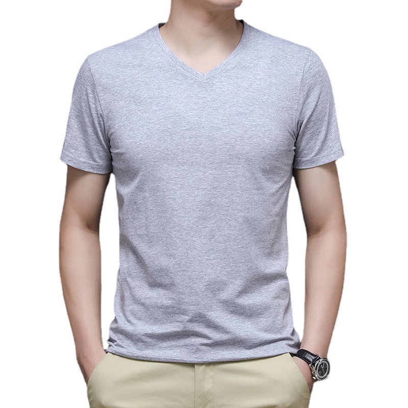 Light board blank white cotton V-neck short-sleeved T-shirt men's fashion brand summer New loose men's half-sleeved T-shirt top