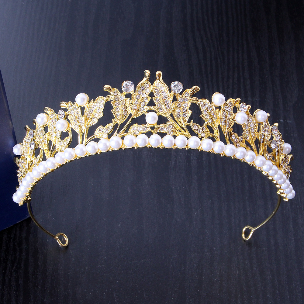 Korean Style Simple Alloy White Diamond White Pearl Crown Headwear Bride Wedding Wedding White Crown Hair Accessories