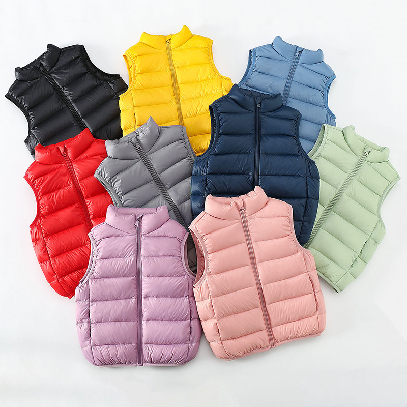 Children's Down Vest Light and Thin Vertical Collar for Boys and Girls Solid Color Baby's Middle and Old Children's Down Vest for Autumn and Winter