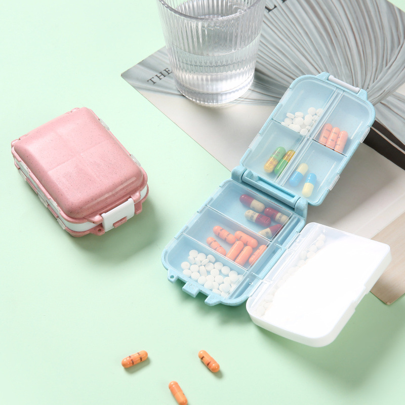 Double-Layer 8-compartment folding storage medicine box portable sealed dustproof storage box weekly medicine pill box spot wholesale