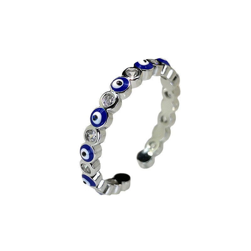 Cross-border hot selling Devil's Eye ring unisex retro niche inlaid zircon ring copper jewelry wholesale