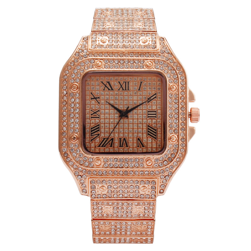 Foreign trade cross-border explosions square gypsophila rhinestone wrist watch quartz watch men's full diamond manufacturers wholesale watches