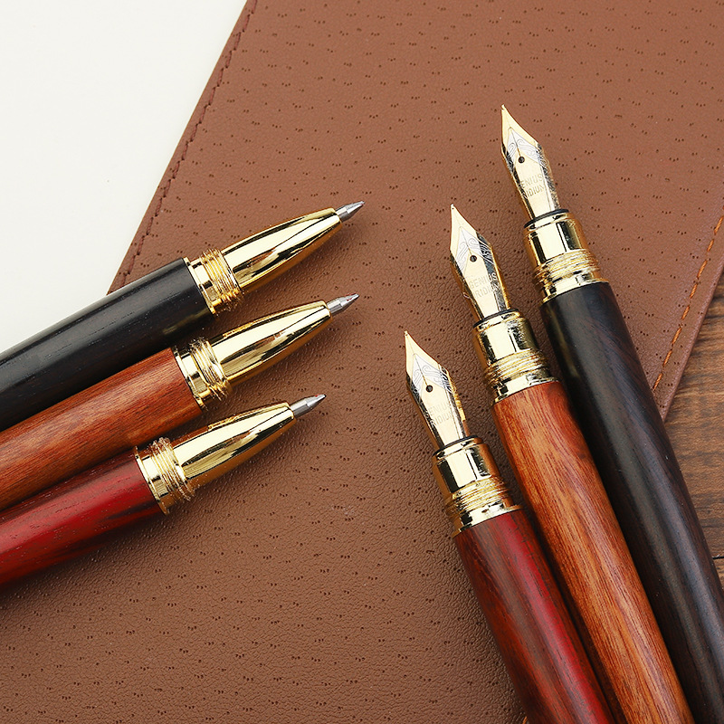 Vintage Wood Sandalwood Pen Brass Calligraphy Neutral Water Pen Hand-painted Sign Pen Gift Collection logo