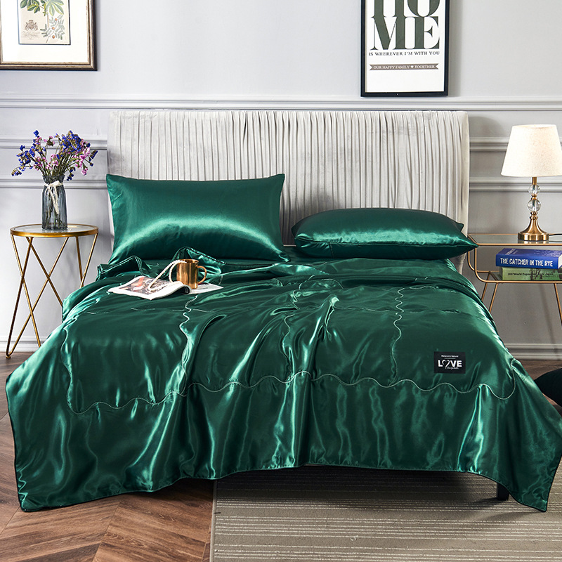 Spring and Summer Ice Silk Summer Cool Quilt Air Conditioner Quilt Four-Piece Set Water Wash Cool Feeling Silk Thin Quilt Summer Quilt Sheet Bed Cover 