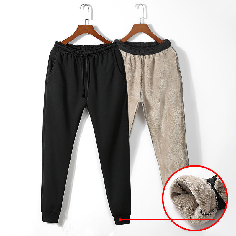 Fleece-lined thick lamb wool sweatpants men's elastic stretch sports pants casual pants men's pants winter factory direct sales