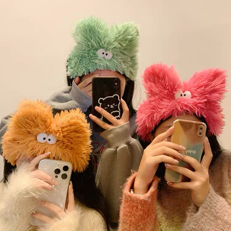 Warm ugly cute big rabbit ears face wash headband cute funny hairpin mask cartoon autumn and winter plush hair band