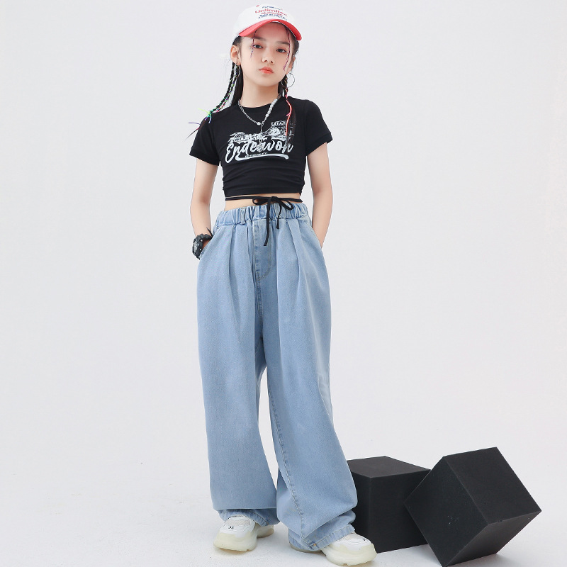 兒童爵士舞服裝女童表演服夏季短款上衣練功服少兒jazz演出服女孩