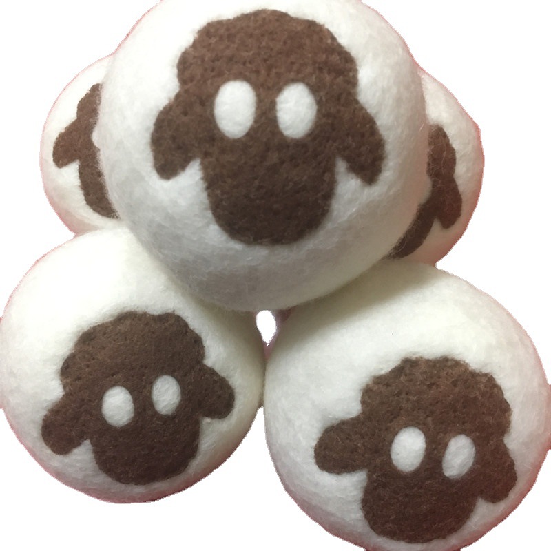 Supply Embroidered sheep head pattern wool laundry ball dryer with felt ball moisture absorption fluffy clothes