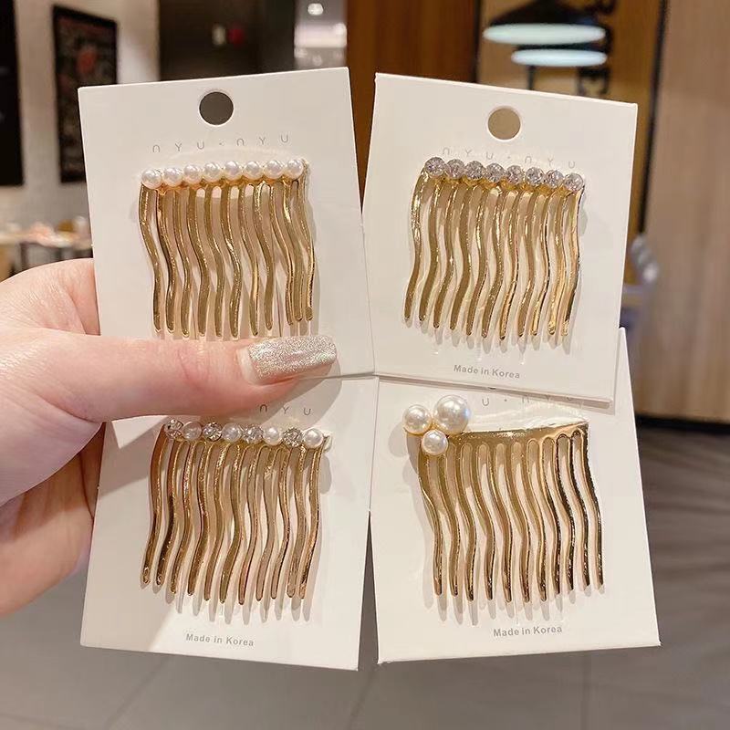 Inverted Comb Headwear Korean Style Sweet Pearl Hair Comb Rhinestone Simple Bangs Clip Fixed Broken Hair Clip Internet Celebrity Hair Accessories
