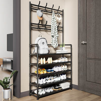 Kaidi Simple Floor Coat Rack Shoe Rack Integrated Combination Household Shoe and Hat Rack Bedroom Living Room Hanger Shoe Rack