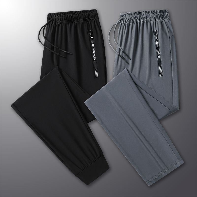 Summer Thin Ice Silk Pants Men's Sports Pants Loose Casual Ultra-thin Air Conditioning Quick-drying Youth Large Size Casual Men's Pants