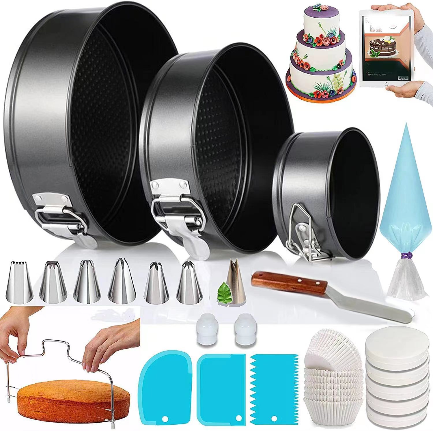 Amazon direct supply 100-piece cake decorating nozzle suit baking cake decorating tools cake baking tray