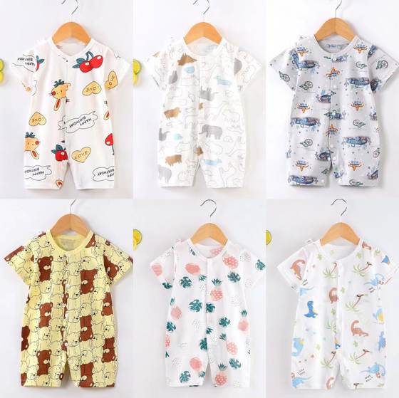 2024 New Baby jumpsuit Newborn Climbing Wear Short-sleeved Thin Ha-ha Clothes Baby's Clothing Baby Wrap Fart Clothes