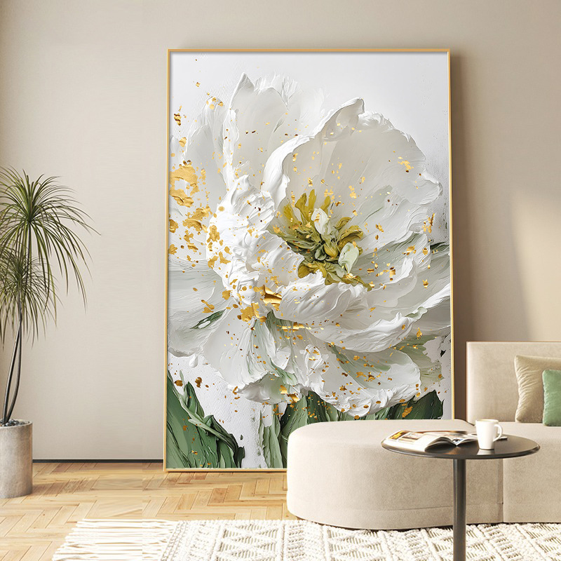 Nordic cream style lush branches and leaves living room decorative painting flower texture corridor mural sofa background wall hanging painting