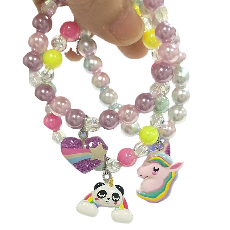 Foreign trade surplus children's cute bracelet cartoon pearl bracelet cartoon rainbow unicorn beaded jewelry little girl