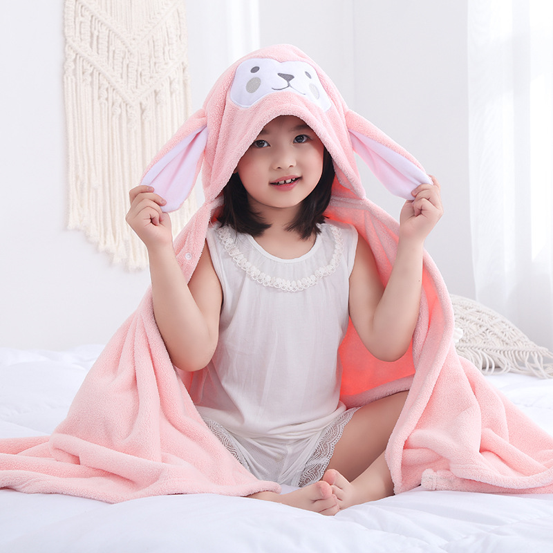 Cartoon coral fleece children's bath towel hooded cape bathrobe girls boys baby soft bath towel wrap quick-drying