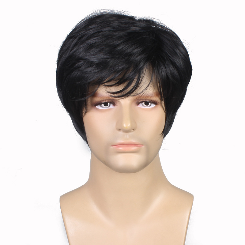  cross-border new European and American wig men's wig fluffy short hair mechanism chemical fiber wig headgear