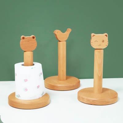 Wooden Animal Head Tissue Holder Japanese Style Desktop Cartoon Toilet Paper Roll Holder Face Towel Storage Rack Low Style