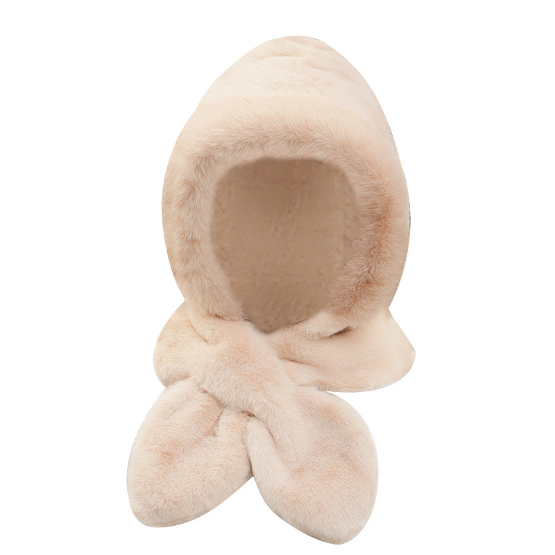 Hat and Scarf New Women's Winter Imitation Rabbit Fur Plus Velvet Thickened Toe Ear Protecting Riding Hat Warm Neck Protecting Scarf