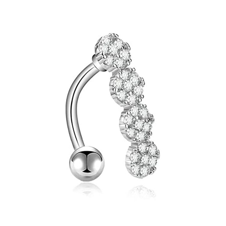 Stainless Steel AliExpress Hot Selling European and American Popular Exquisite Piercing Jewelry Inverted Plum Blossom with Zircon Navel Ring