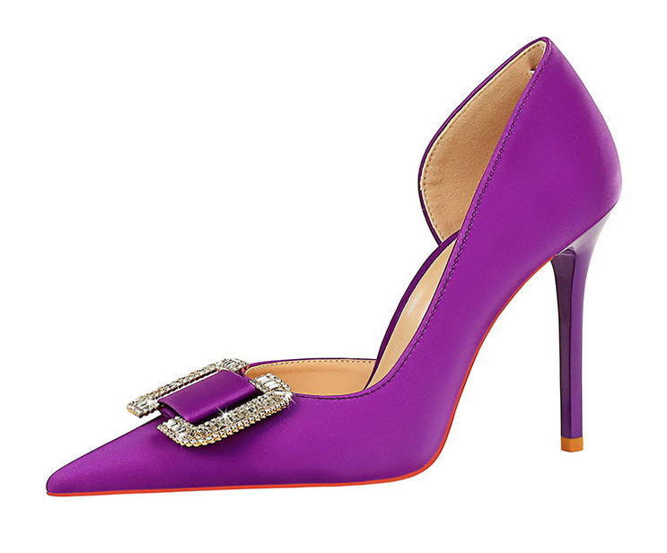 Slim side hollowed-out high heels for women slim heels super high heels rhinestone buckle single shoes_voghion.com