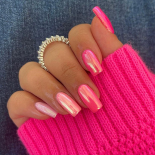 Mid-length Aurora pink red dress armour European and American hot girls ins Wind fake nails wholesale 24 pieces