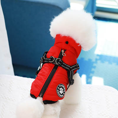 2023 cross-border Amazon with traction chest back winter dog cotton-padded coat puppy waistcoat autumn and winter thickened pet clothing