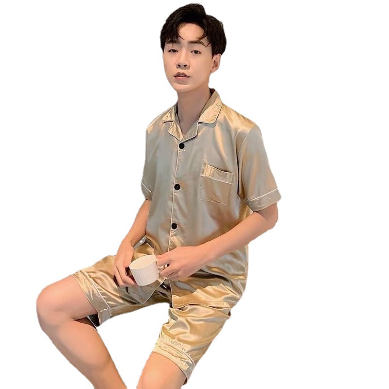 Pajamas Men's Summer Short-sleeved Shorts Ice Silk Thin Korean Style Cartoon Men's Silk Home Clothes Two-piece Suit plus size