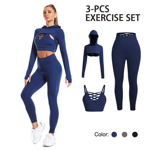 New cross-border yoga suit fitness outdoor running hip waist pants sports three-piece suit manufacturers wholesale