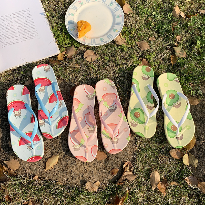 Flip-flops Women's Summer Casual Outerwear Simple Fruit Cartoon Lightweight Soft Bottom Flip-flops Beach Sandals