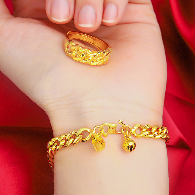 Vietnam Sand Gold Vintage Twist Bracelet Set Real Gold Plated Twist Ring Bracelet _voghion.com
