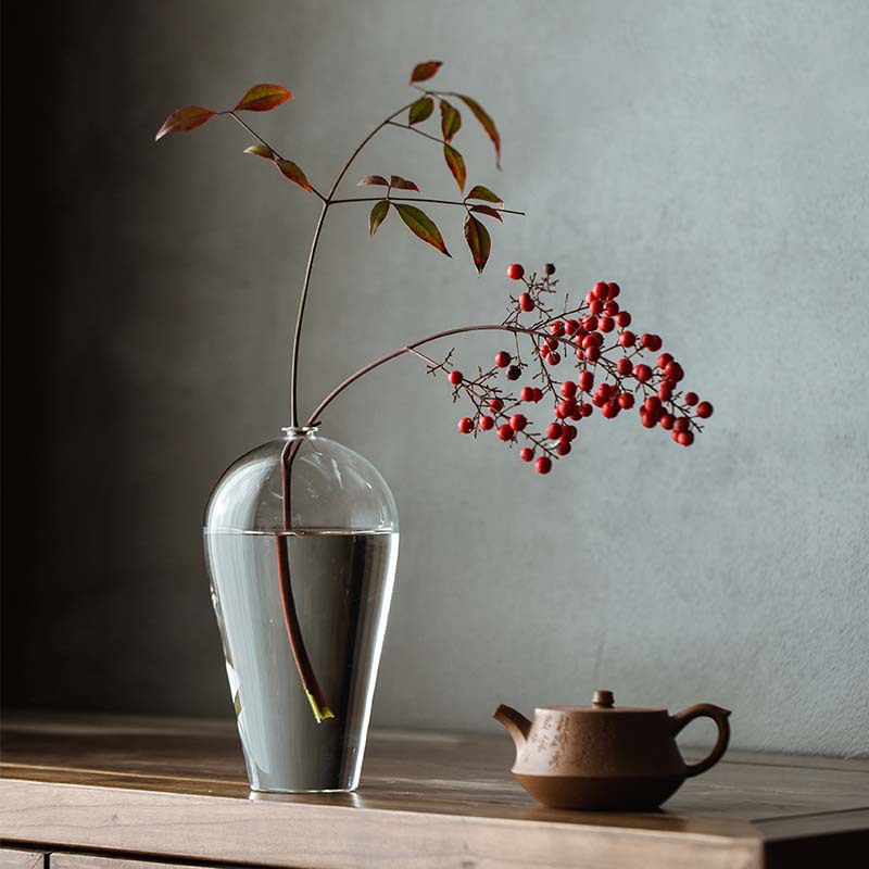 Japanese-style glass vase Zen plum bottle household dining table living room flower arrangement ornaments hydroponic flower glass transparent vase
