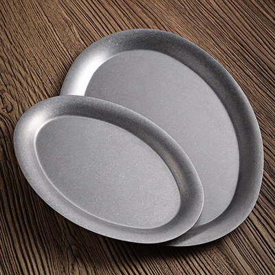 Japanese Style Vintage Oval Disc 304 Stainless Steel Restaurant Tray Towel Tray Dessert Tray Flat Bottom Old Custom logo