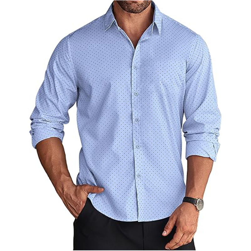 Men's Business shirt long sleeve slim fit shirt casual polka dot print button long sleeve shirt