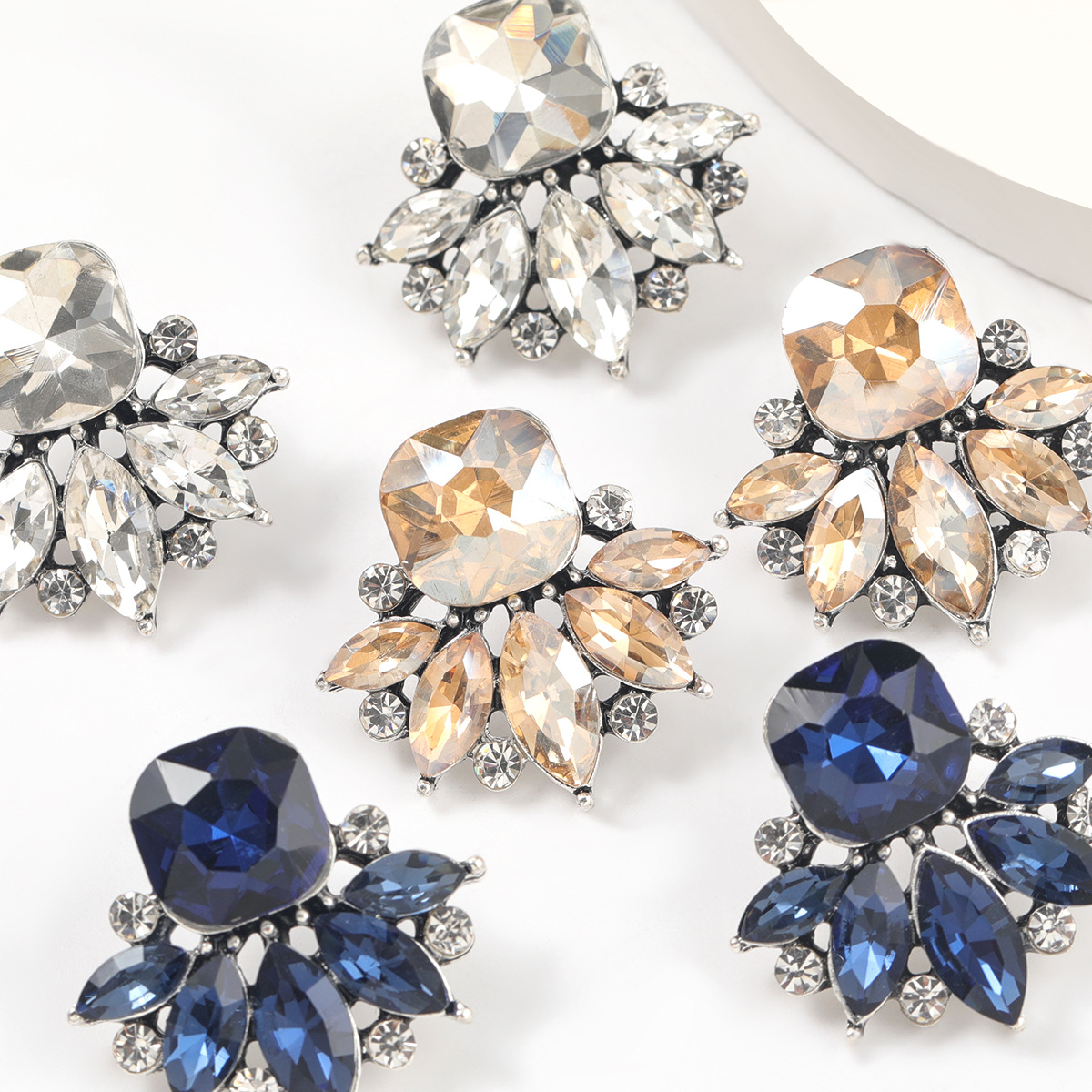 ins風歐美時尚超閃合金鑲鑽水鑽玻璃鑽幾何耳環潮女耳飾earrings